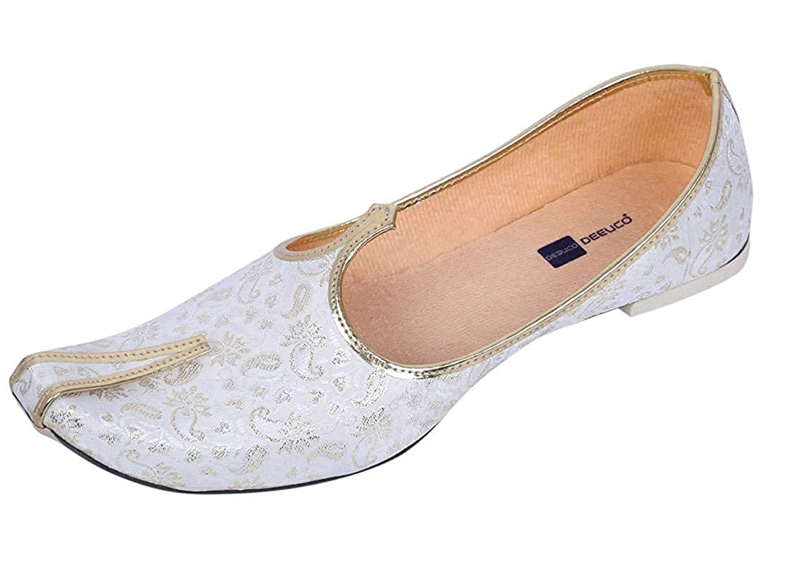 DEEUCO Men's Ethnic Wedding and Sherwani Jutti,Mojari(White)