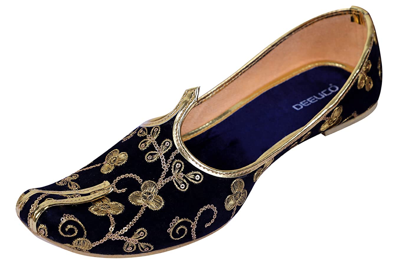 DEEUCO Men's Traditional Premium Navy Blue Embroider Wedding and Sherwani Jutti,Mojari