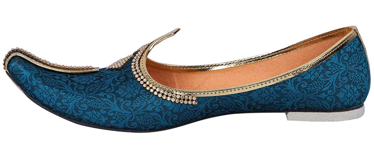 DEEUCO Men's Traditional Wedding and Sherwani Jutti/Mojari with Work(Blue)