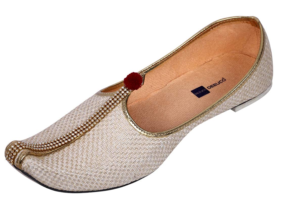 DEEUCO Men's Traditional Wedding and Sherwani Jutti/Mojari with Work(Cream)