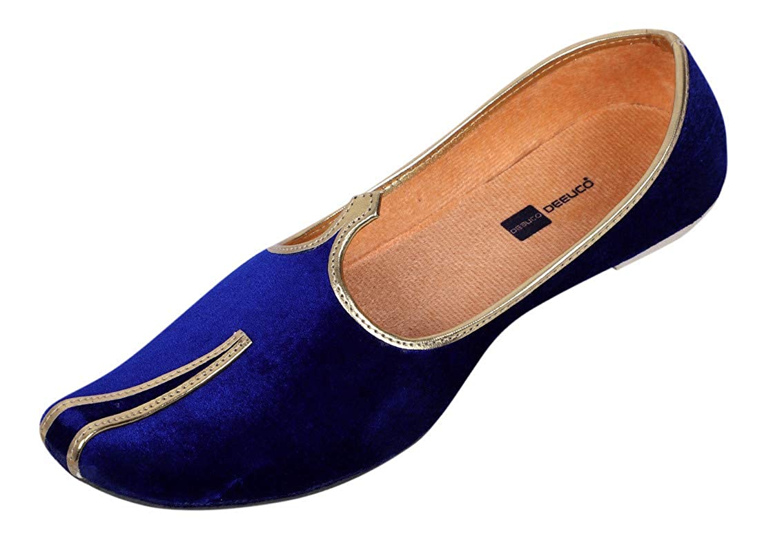 DEEUCO Men's Traditional Velvet Wedding and Sherwani Jutti/Mojari (Blue, 8 UK)