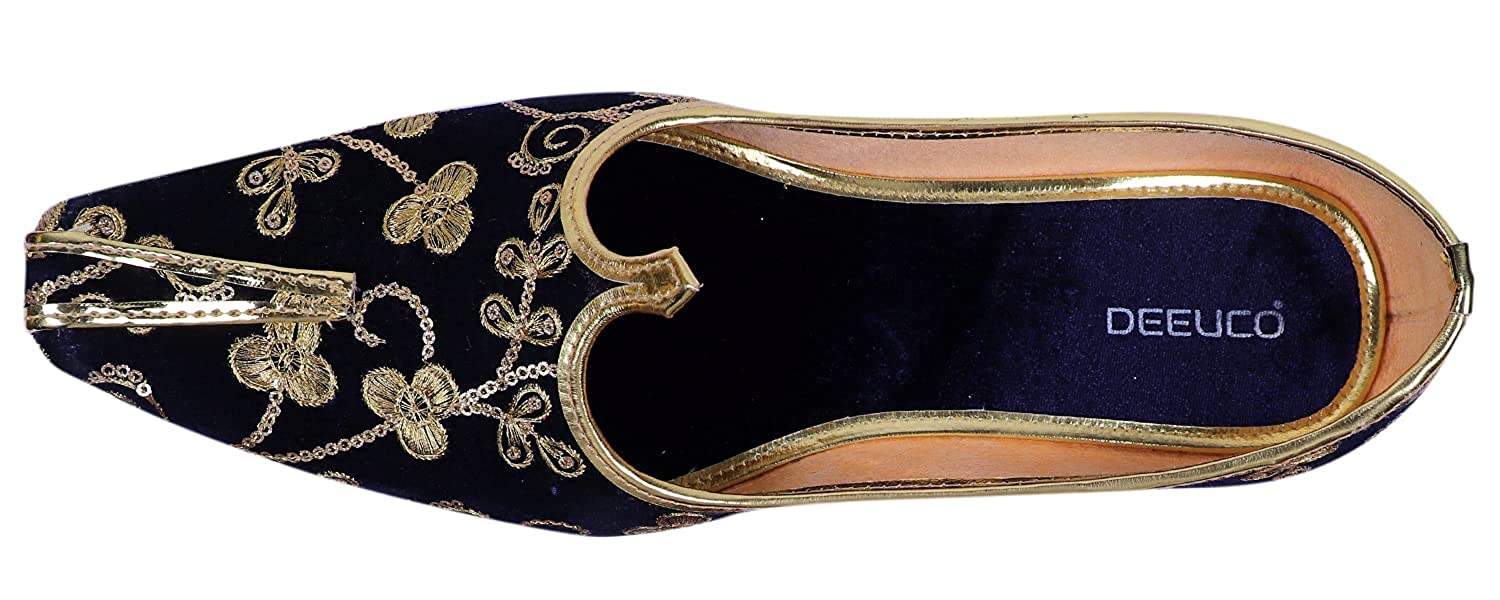 DEEUCO Men's Traditional Premium Navy Blue Embroider Wedding and Sherwani Jutti,Mojari