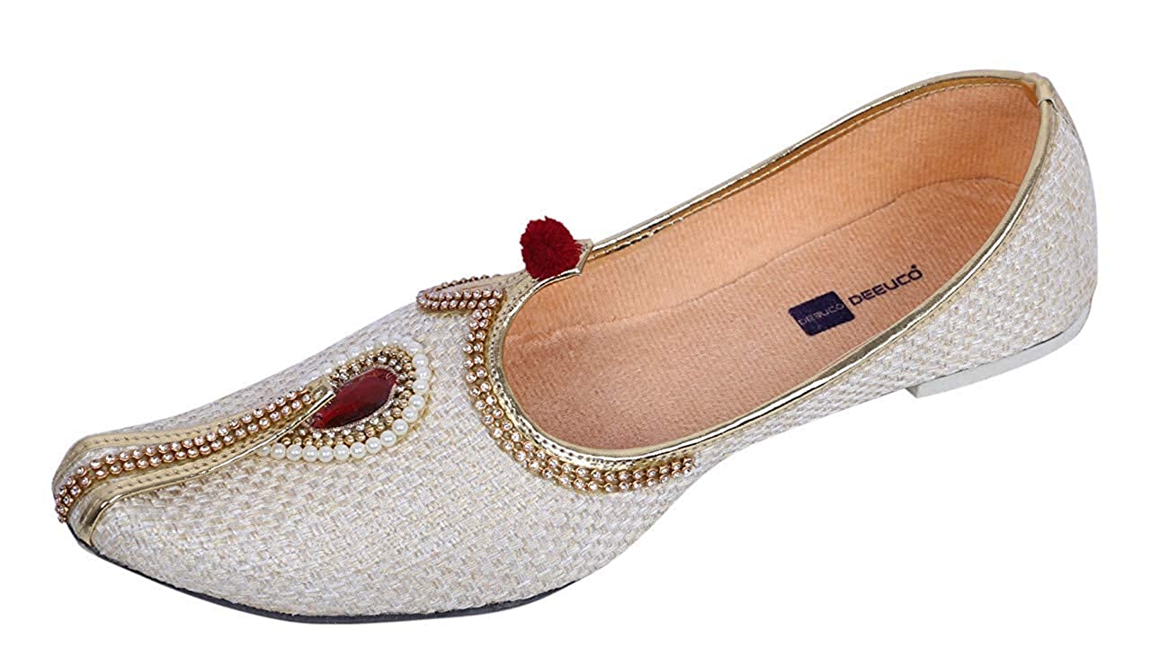 DEEUCO Men's Traditional cream jute Wedding and Sherwani Jutti,Mojari