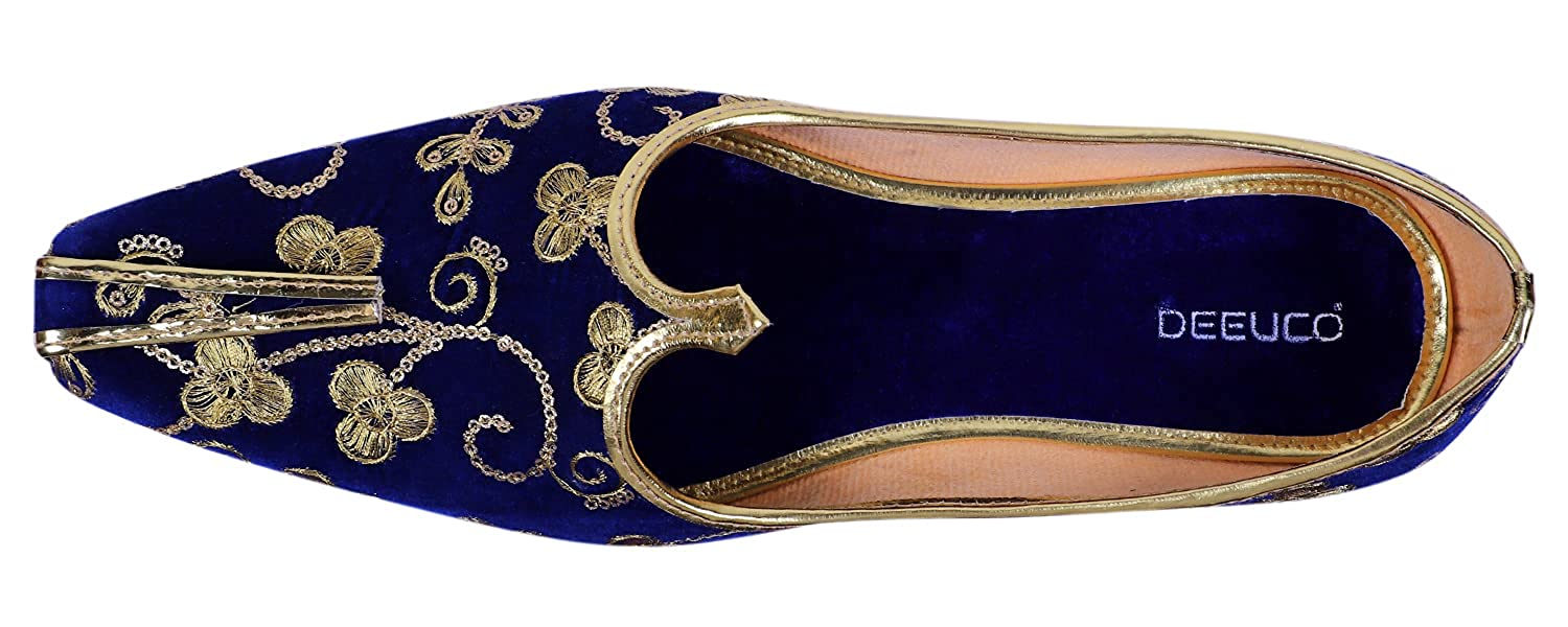 DEEUCO Men's Traditional Royal blue Premium Embroider Wedding and Sherwani Jutti,Mojari