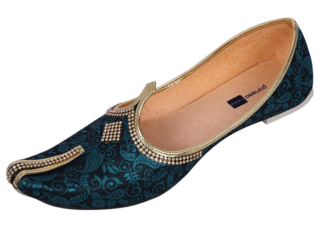 DEEUCO Men's Wedding and Sherwani Jutti/Mojari (Blue and Black)