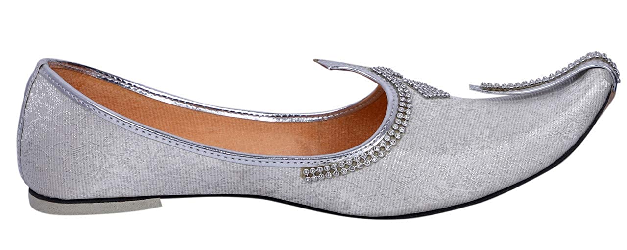 DEEUCO Men's Traditional Wedding and Sherwani Jutti/Mojari with Work (Silver)