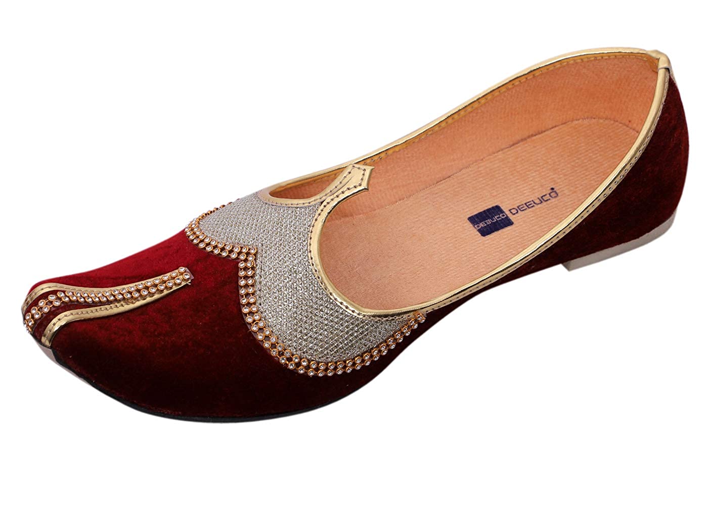 DEEUCO Men's Traditional Premium Maroon Velvet Wedding and Sherwani Jutti (Mojari)