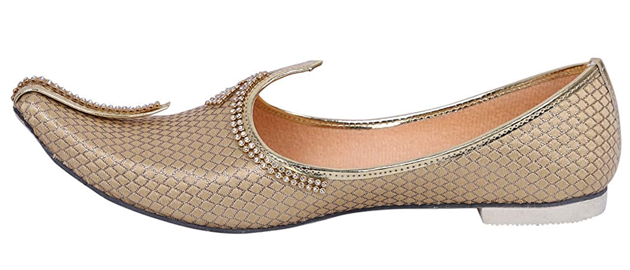 DEEUCO Men's Traditional Sherwani Mojari, Jutti for Wedding (Golden)