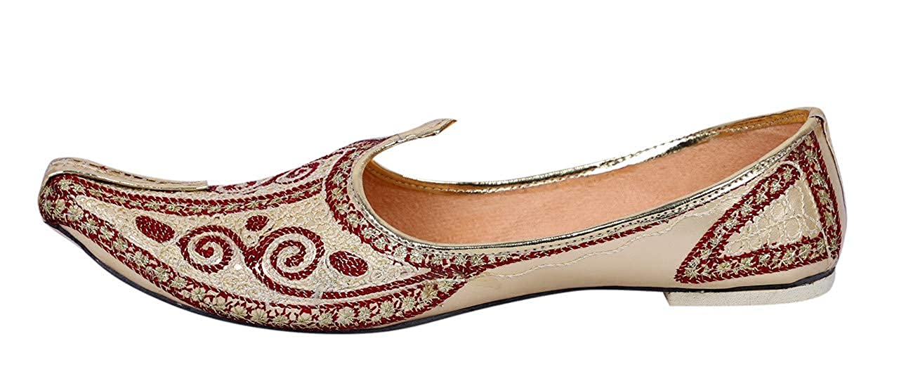 DEEUCO Men's Ethnic Embroided Juti/Mojari for Wedding and Party Occasions (Beige and red)