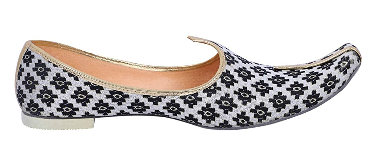 DEEUCO Men's Traditional Sherwani Mojari, Jutti for Wedding (Black and White)