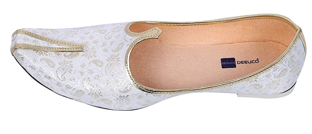 DEEUCO Men's Ethnic Wedding and Sherwani Jutti,Mojari(White)