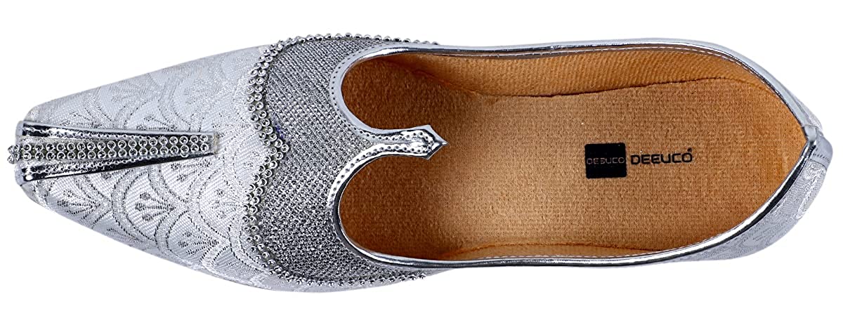 DEEUCO Men's Traditional Silver Wedding and Sherwani Jutti,Mojari