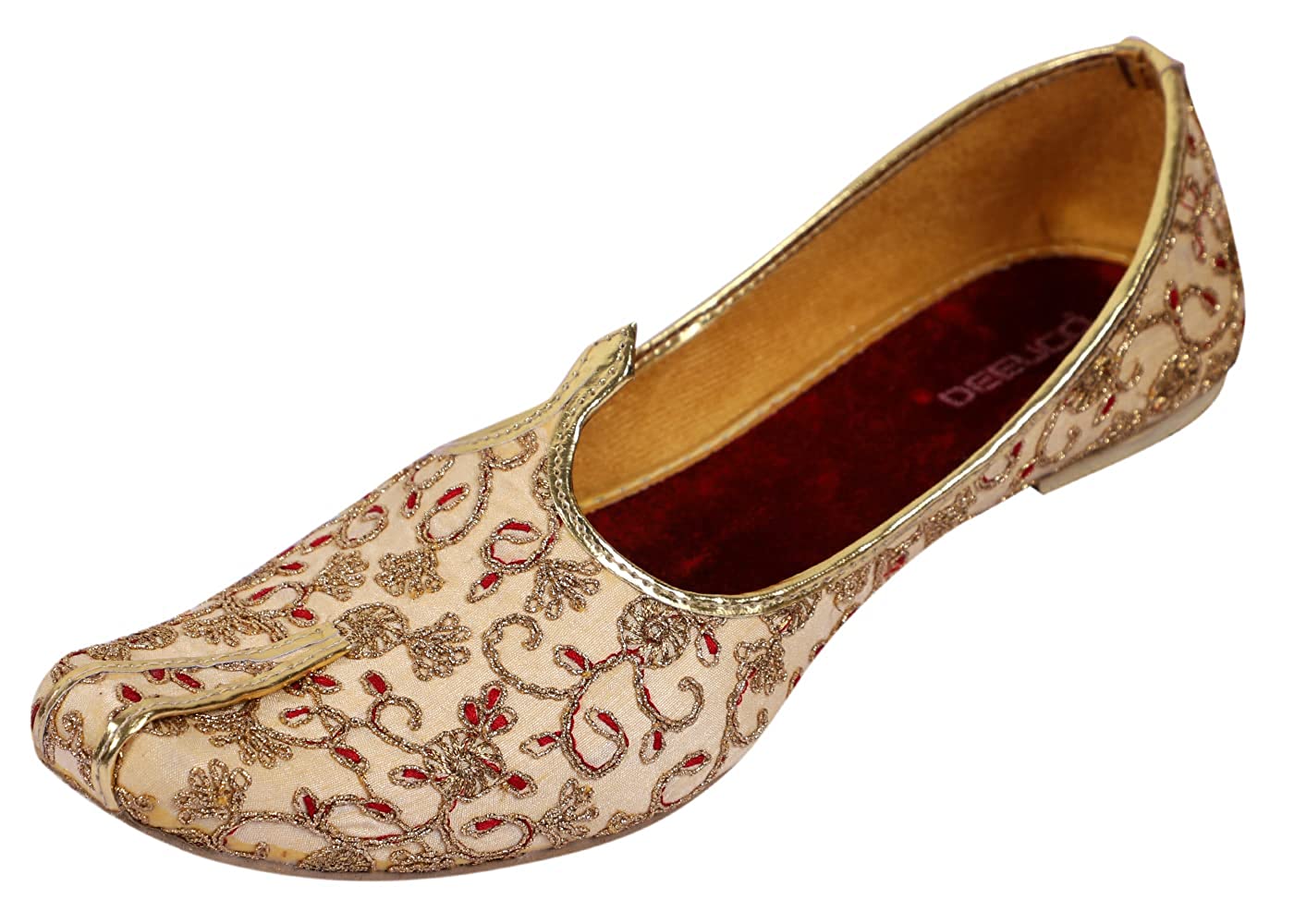 DEEUCO Men's Traditional Designer Embroidery Golden Wedding and Sherwani Jutti, Mojari