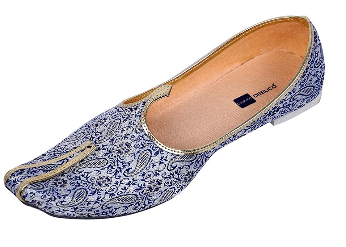 DEEUCO Men's Ethnic Juti, Mojari for Wedding and Party Occasions (Blue and Golden)