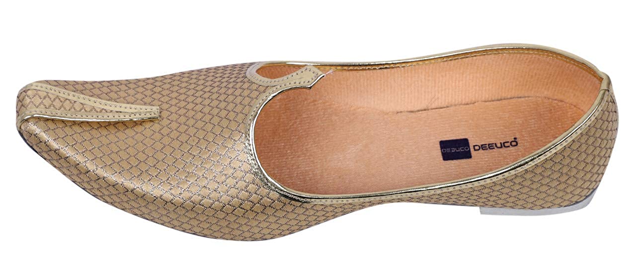 DEEUCO Men's Ethnic Juti, Mojari for Wedding and Party Occasions (Golden)