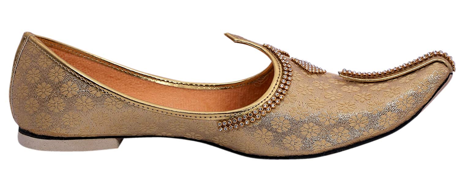 DEEUCO Men's Traditional Premium Golden Wedding and Sherwani Jutti (Mojari)