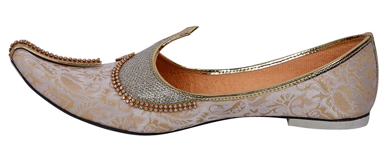 DEEUCO Men's Traditional Wedding and Sherwani Jutti/Mojari with Work (Cream and Golden)