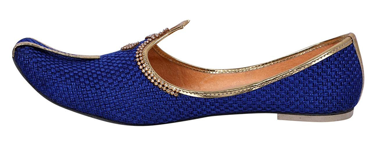 DEEUCO Men's Traditional Blue Wedding and Sherwani Jutti,Mojari