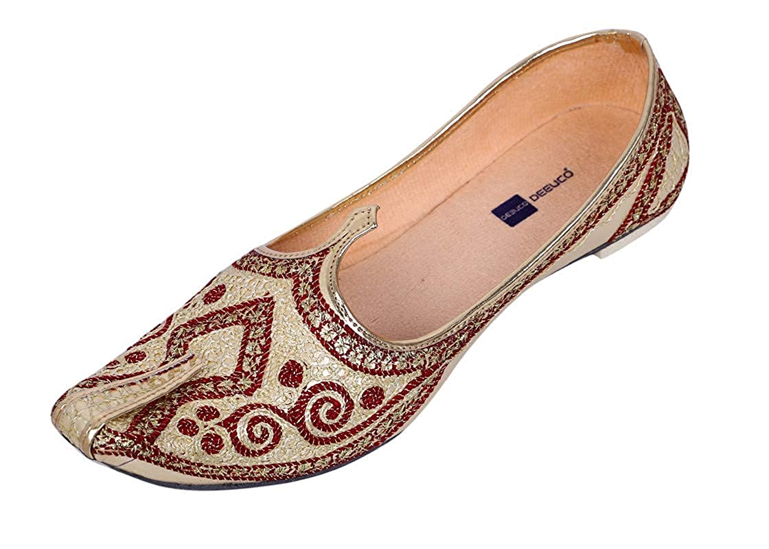 DEEUCO Men's Ethnic Juti/Mojari for Wedding and Party Occasions (Cream and Red)