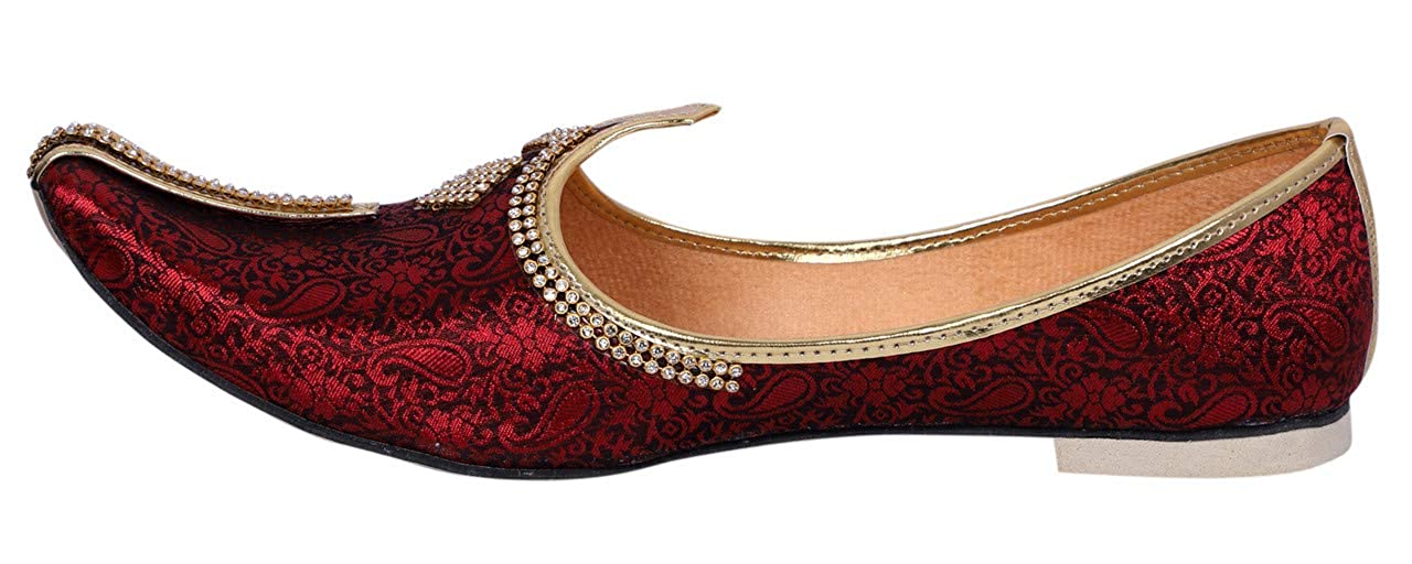 DEEUCO Men's Traditional Wedding and Sherwani Jutti/Mojari (Mahroon)