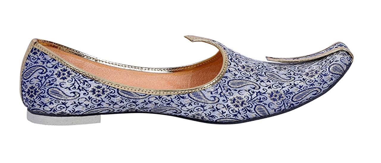 DEEUCO Men's Ethnic Juti, Mojari for Wedding and Party Occasions (Blue and Golden)