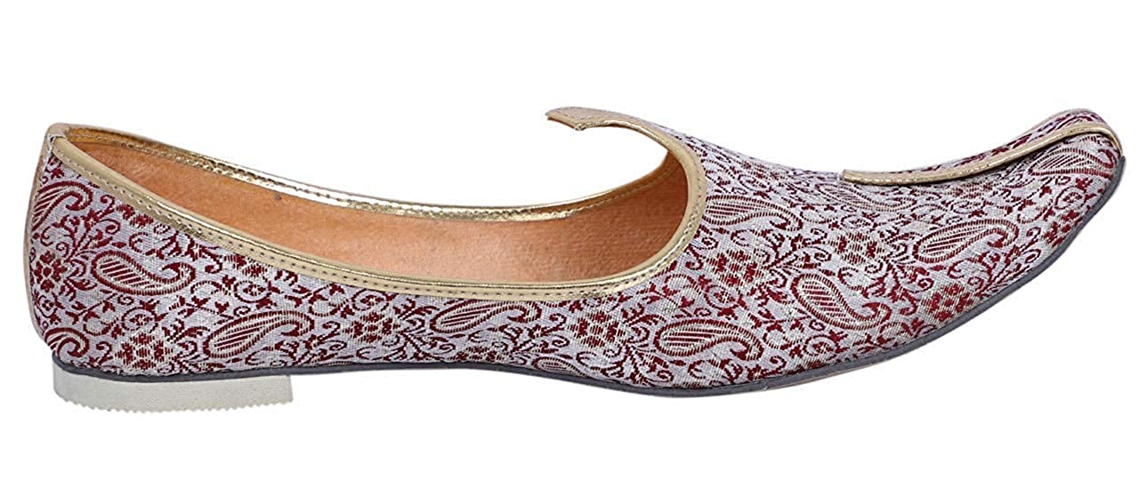 DEEUCO Men's White and Maroon Traditional Wedding and Party Jutti, Mojari