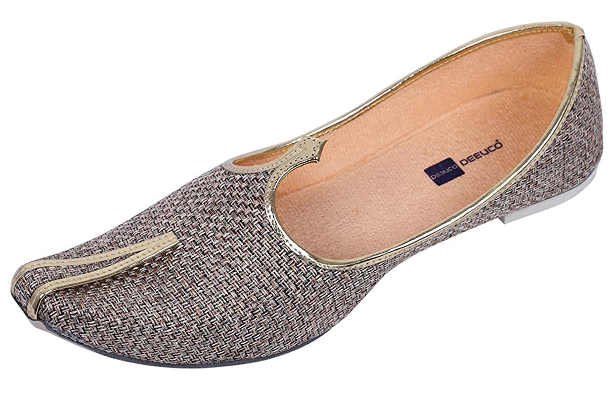 DEEUCO Men's Traditional Jute Wedding and Sherwani Jutti Mojari (Beige)