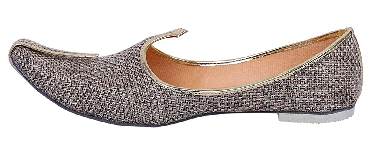 DEEUCO Men's Traditional Jute Wedding and Sherwani Jutti Mojari (Beige)