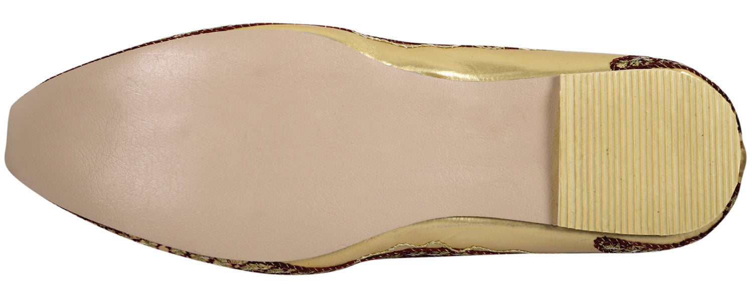 DEEUCO Men's Ethnic Golden and Maroon Embroidery Design Wedding and Sherwani Jutti,Mojari