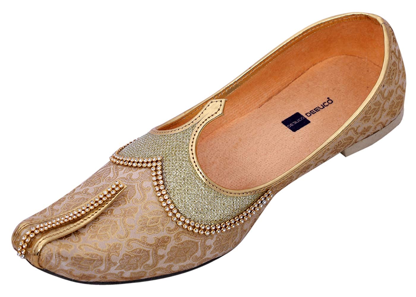 DEEUCO Men's Traditional Premium Golden Wedding and Sherwani Jutti (Mojari)