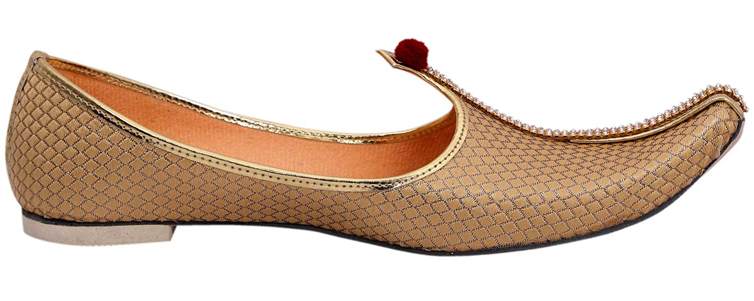 DEEUCO Men's Traditional Premium Golden Wedding and Sherwani Jutti (Mojari)