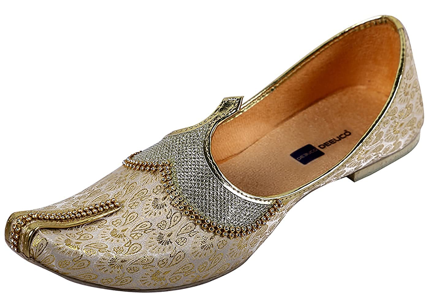 DEEUCO Men's Traditional Gold Wedding and Sherwani Jutti,Mojari