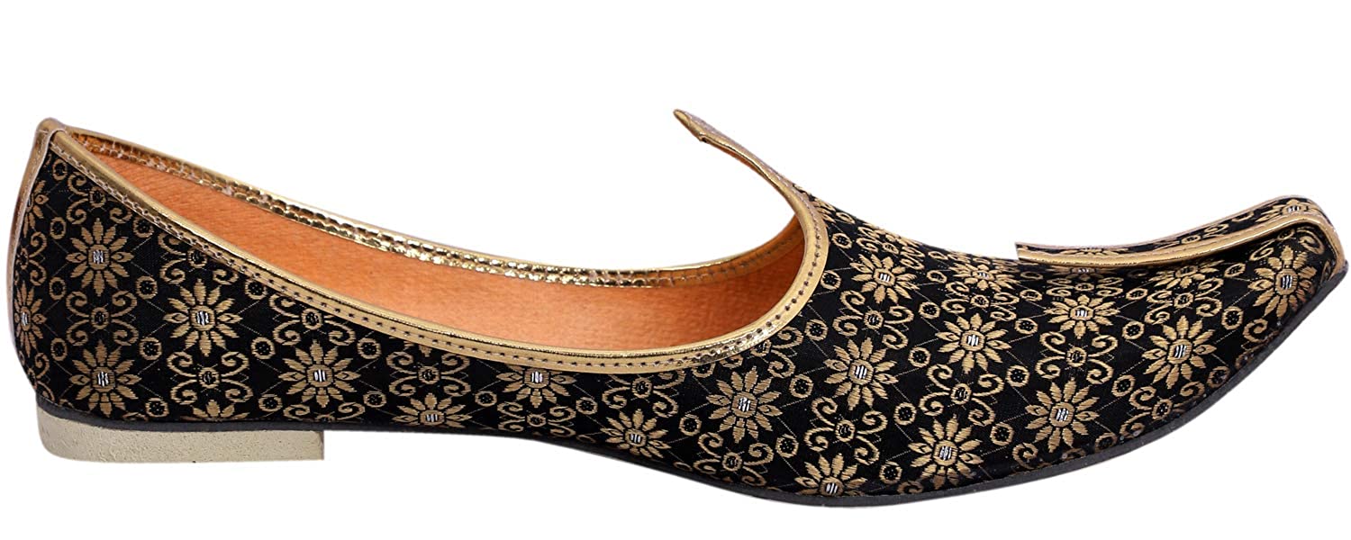 DEEUCO Men's Traditional Premium Black and Golden Wedding and Sherwani Jutti (Mojari)