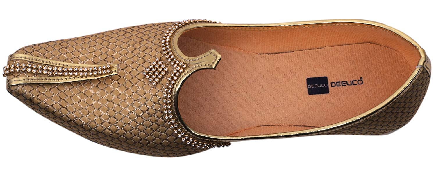 DEEUCO Men's Traditional Premium Golden Wedding and Sherwani Jutti (Mojari)