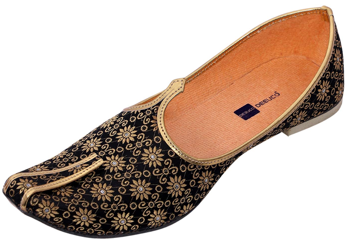DEEUCO Men's Traditional Premium Black and Golden Wedding and Sherwani Jutti (Mojari)