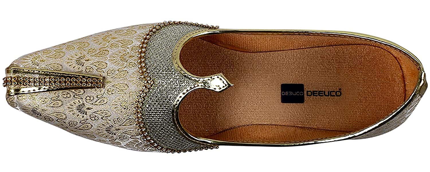 DEEUCO Men's Traditional Gold Wedding and Sherwani Jutti,Mojari