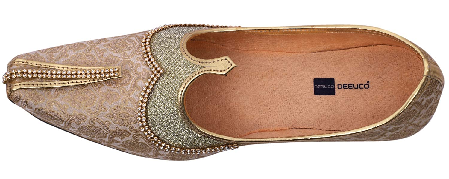 DEEUCO Men's Traditional Premium Golden Wedding and Sherwani Jutti (Mojari)