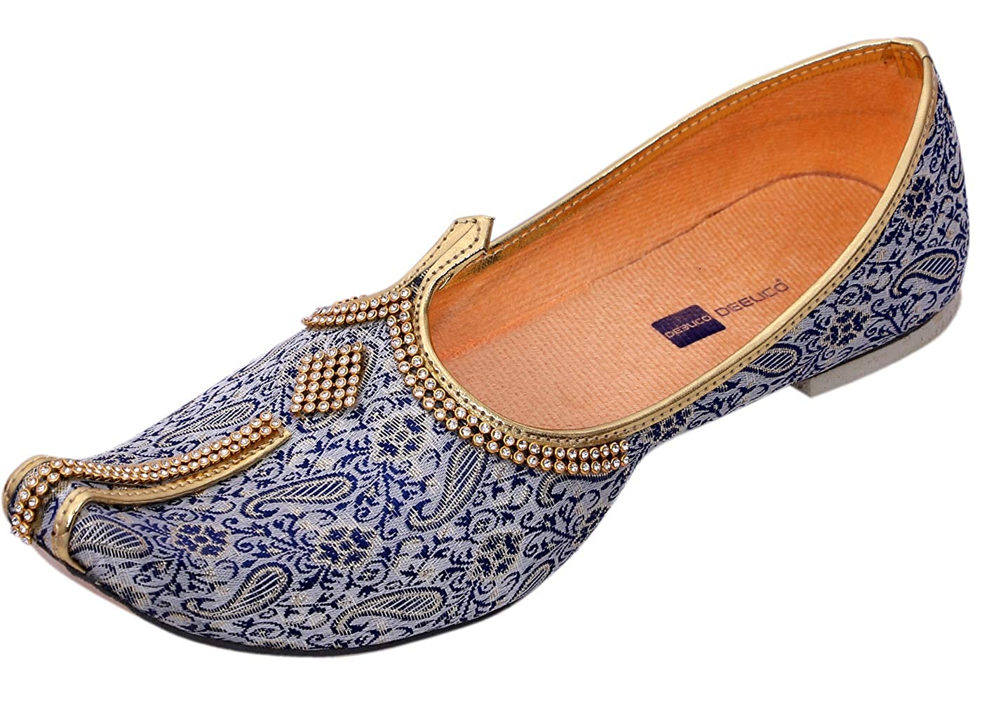 DEEUCO Men's Traditional Premium Blue Wedding and Sherwani Jutti (Mojari)