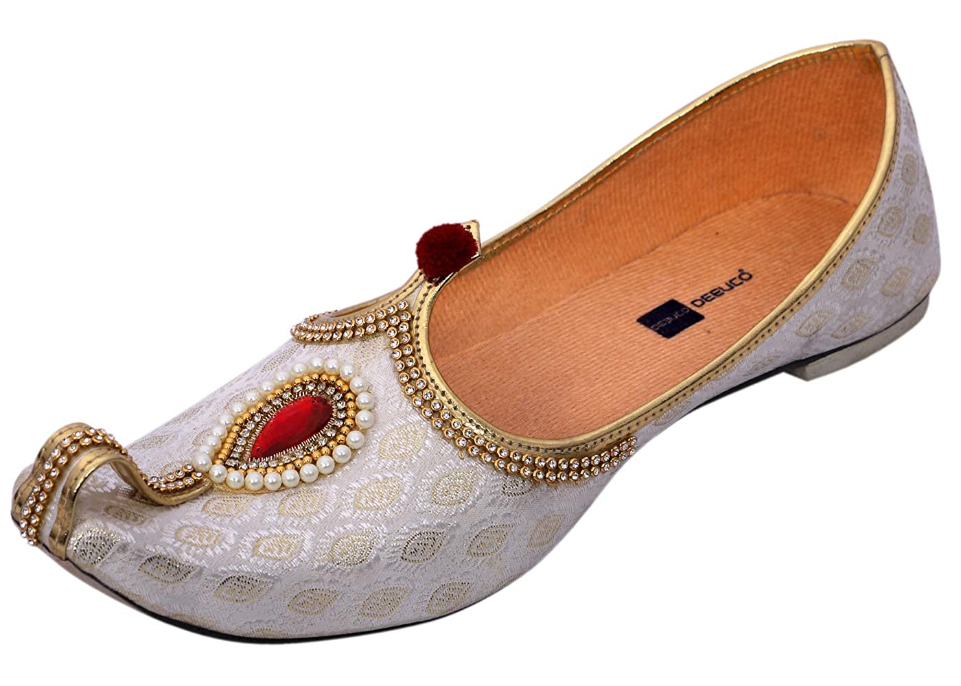 DEEUCO Men's Traditional Premium Cream Wedding and Sherwani Jutti (Mojari)