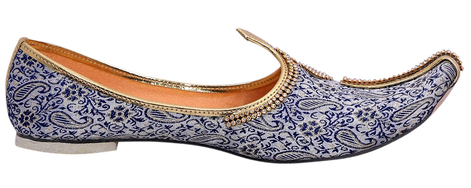 DEEUCO Men's Traditional Premium Blue Wedding and Sherwani Jutti (Mojari)