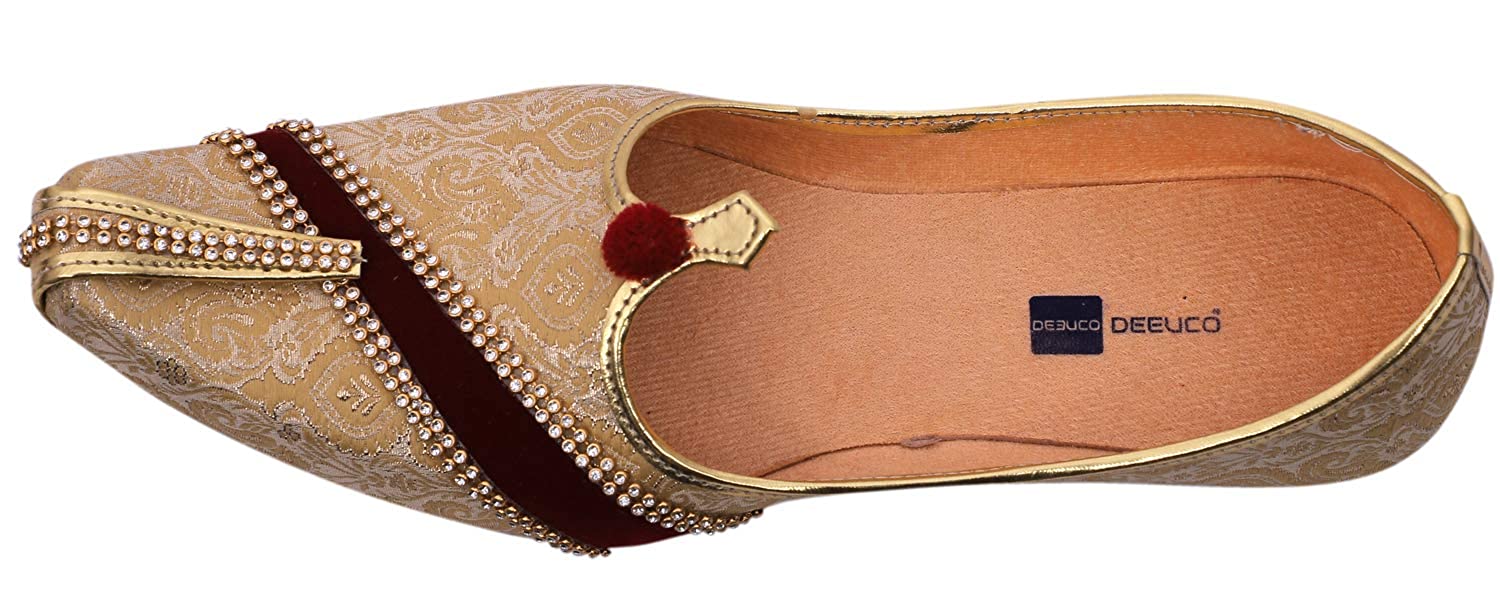 DEEUCO Men's Traditional Premium Golden Wedding and Sherwani Jutti (Mojari)