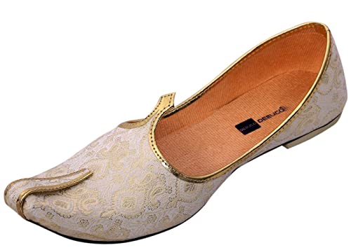 DEEUCO Men's Traditional Premium Cream and Golden Wedding and Sherwani Jutti (Mojari)
