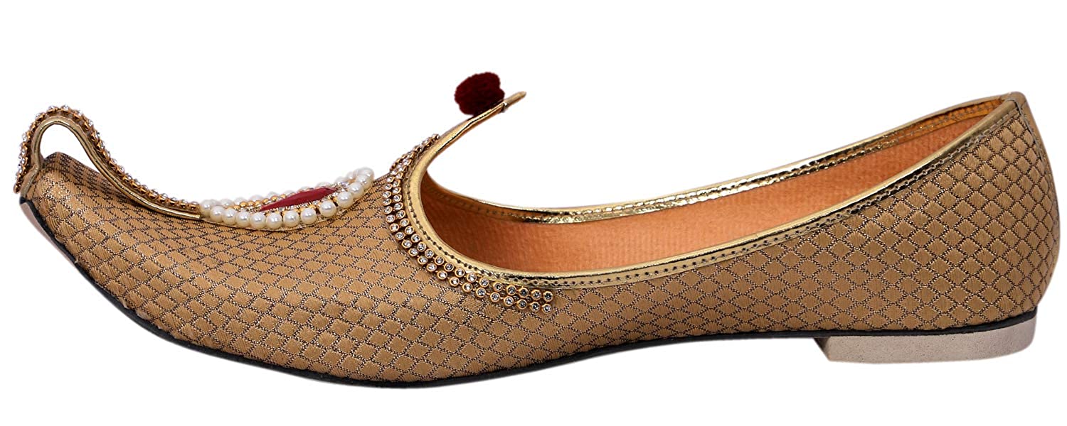 DEEUCO Men's Traditional Premium Golden Wedding and Sherwani Jutti (Mojari)