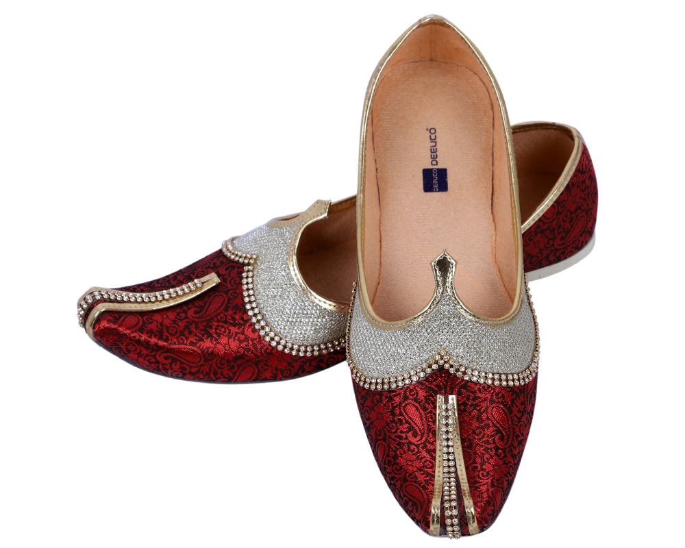 DEEUCO Men's Ethnic Maroon Wedding and Sherwani Jutti, Mojari
