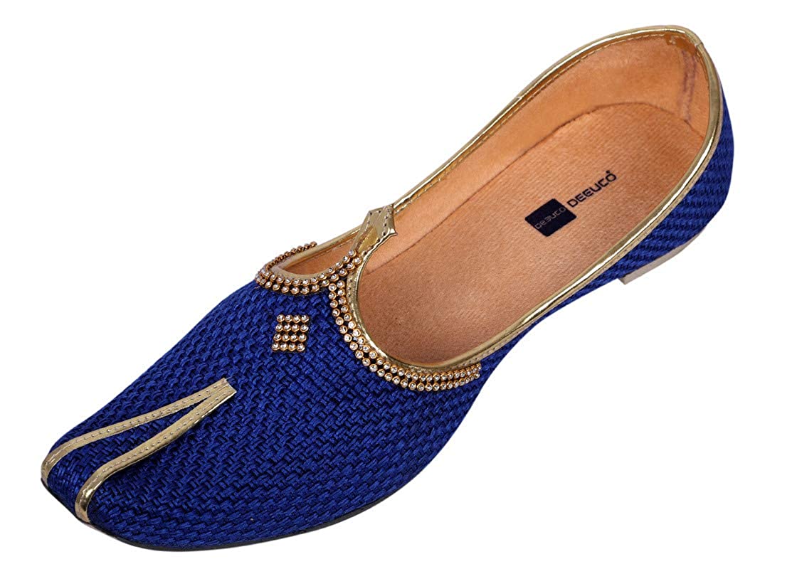 DEEUCO Men's Traditional Blue Wedding and Sherwani Jutti,Mojari