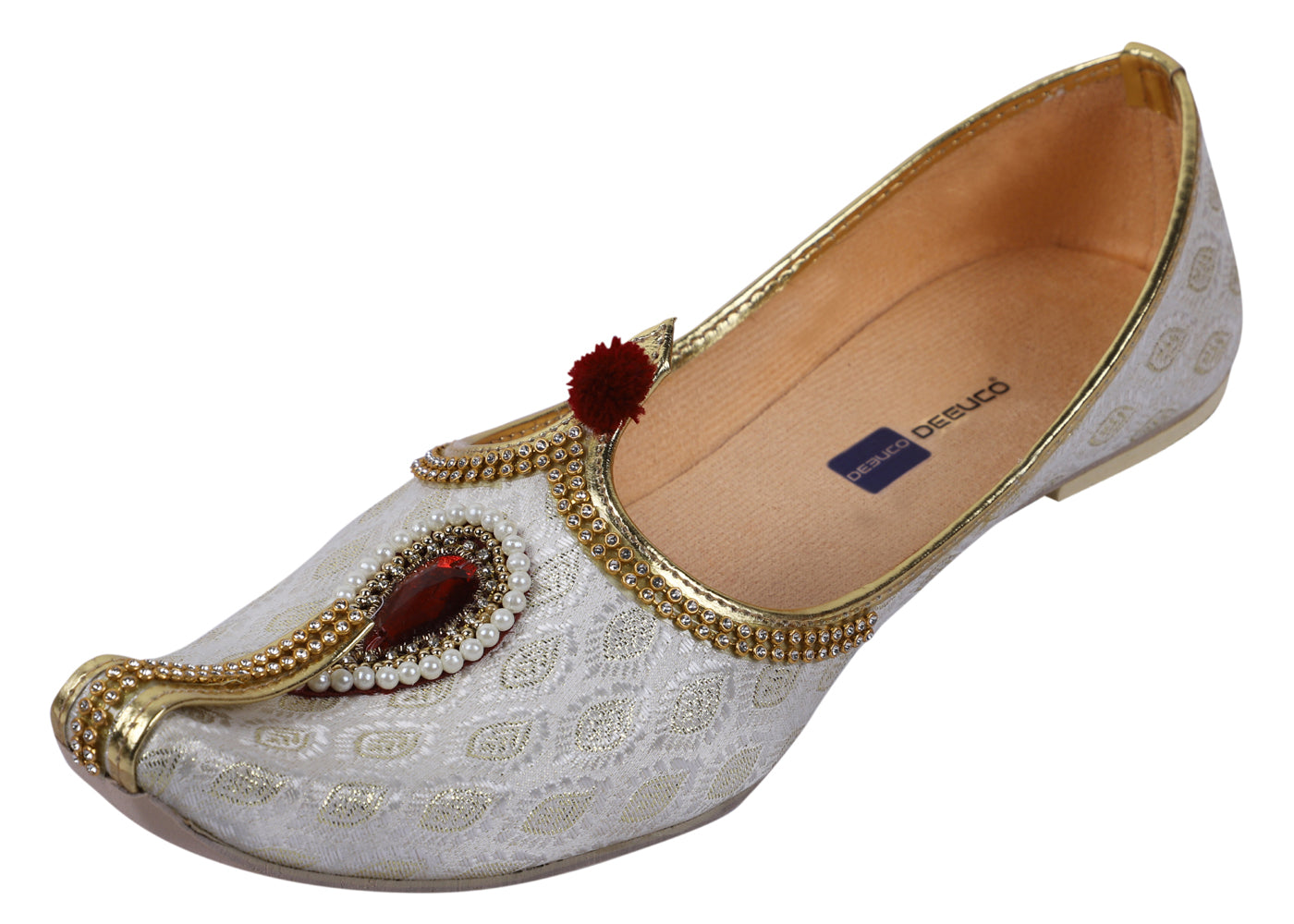 DEEUCO Men's Traditional Stone Studded Fabric Wedding and Sherwani Jutti,Mojari