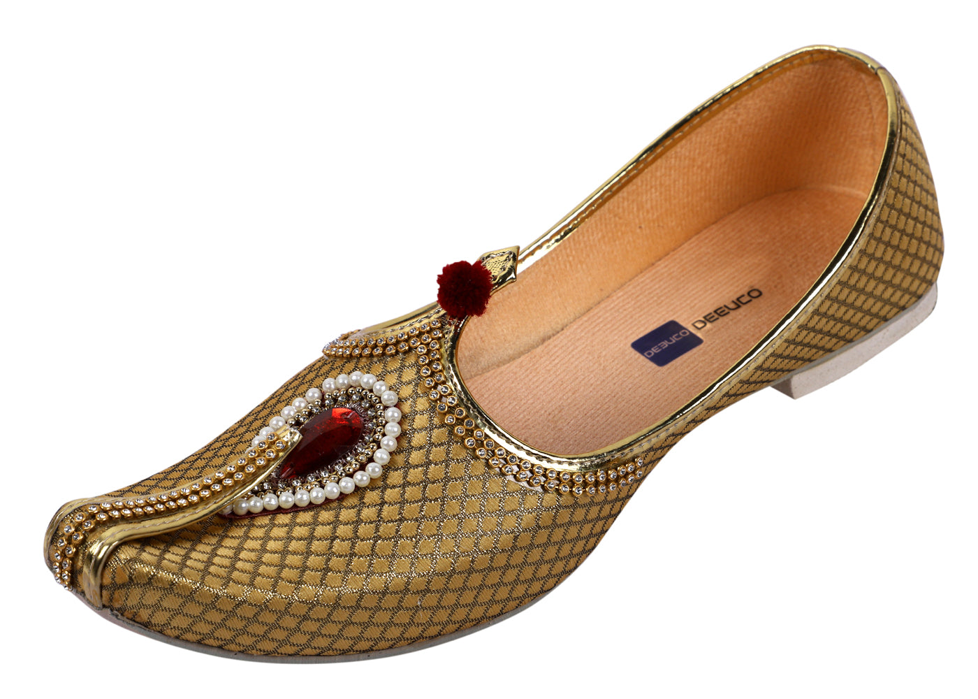 DEEUCO Men's Traditional Stone Studded Fabric Wedding and Sherwani Jutti,Mojari