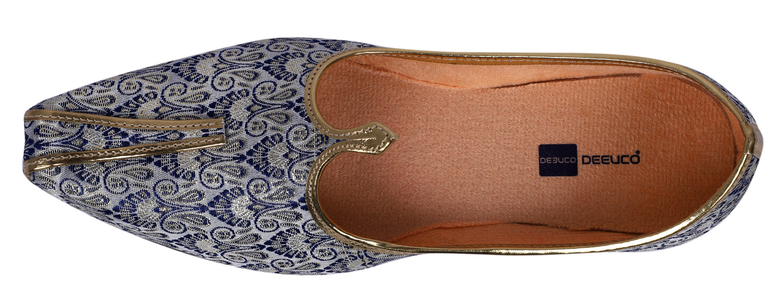 DEEUCO Men's Traditional Blue Wedding and Sherwani Jutti,Mojari