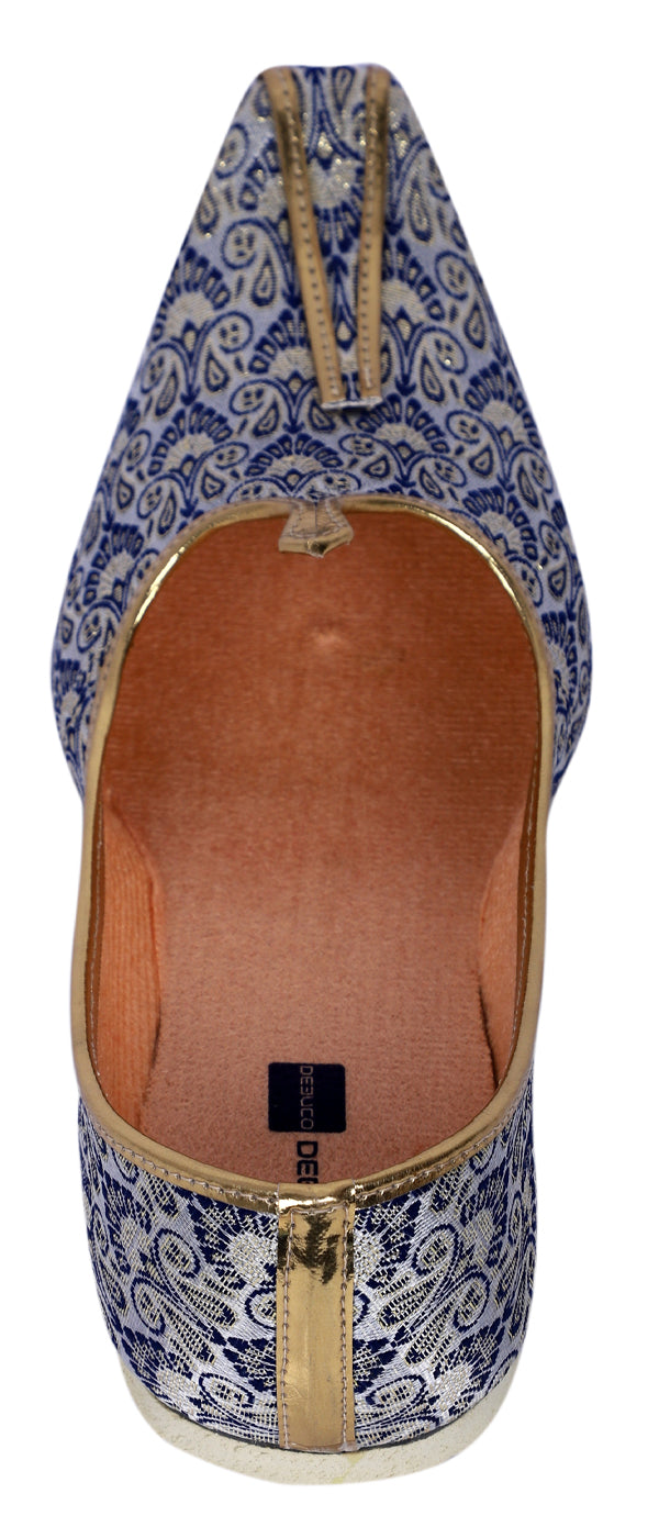 DEEUCO Men's Traditional Blue Wedding and Sherwani Jutti,Mojari