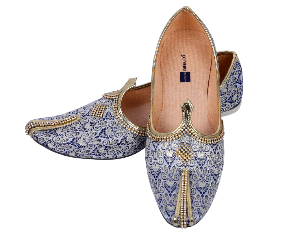 DEEUCO Men's Ethnic Navy Blue Wedding and Sherwani Jutti, Mojari
